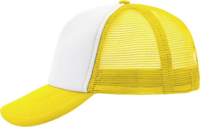 Daiber 5-Panel Polyester Mesh Cap – White / Sun Yellow