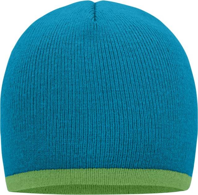 Daiber Beanie With Contrasting Border – Turquoise / Lime Green