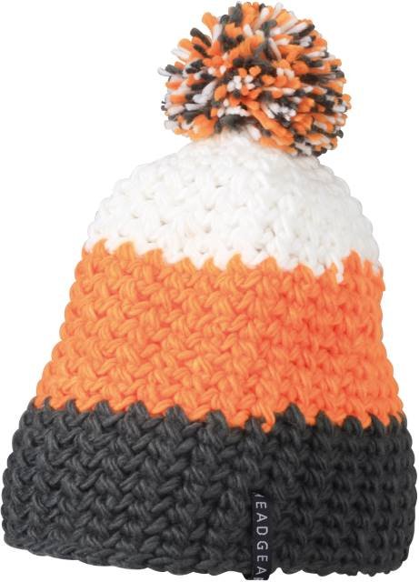 Daiber Crocheted Cap With Pompon – Carbon / Orange
