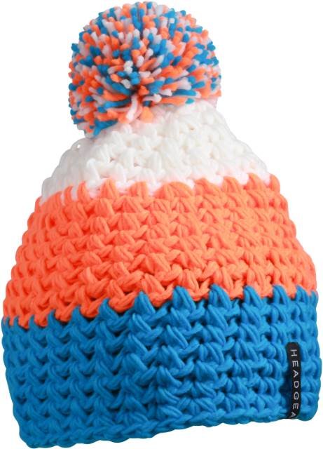 Daiber Crocheted Cap With Pompon – Pacific / Neon Orange