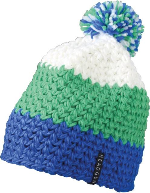 Daiber Crocheted Cap With Pompon – Aqua / Lime Green