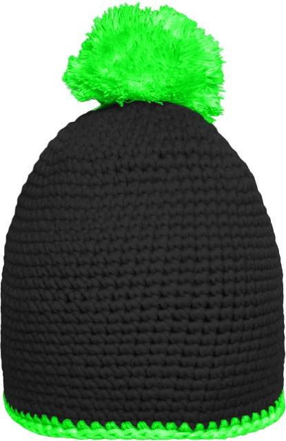 Daiber Pompon Hat With Contrast Stripe – Black / Neon Green