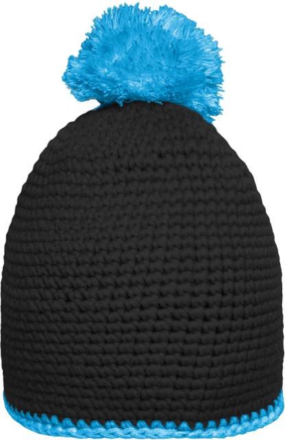 Daiber Pompon Hat With Contrast Stripe – Black / Turquoise