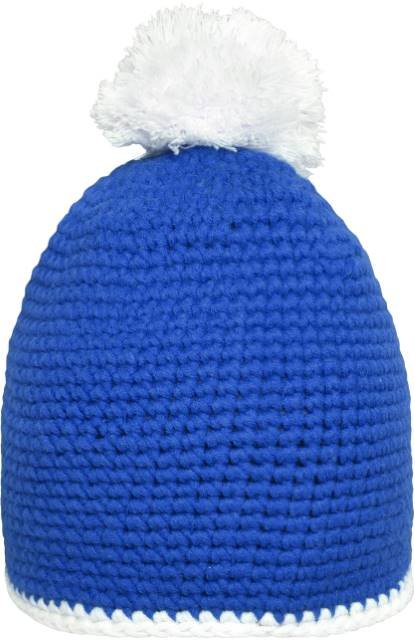 Daiber Pompon Hat With Contrast Stripe – Blue / White
