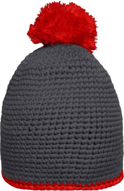 Daiber Pompon Hat With Contrast Stripe – Carbon / Red