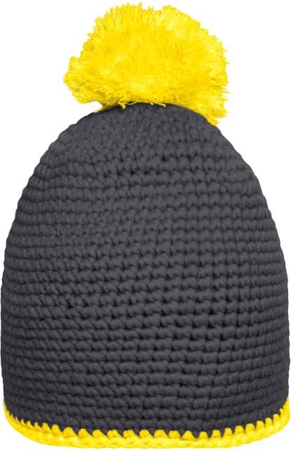 Daiber Pompon Hat With Contrast Stripe – Carbon / Yellow