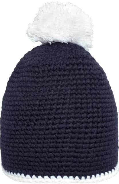 Daiber Pompon Hat With Contrast Stripe – Navy / White