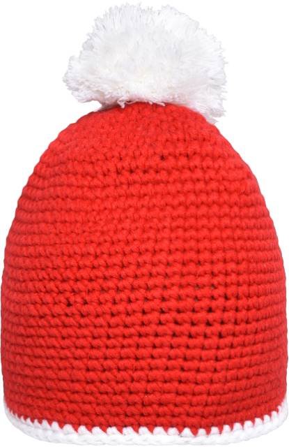 Daiber Pompon Hat With Contrast Stripe – Red / White