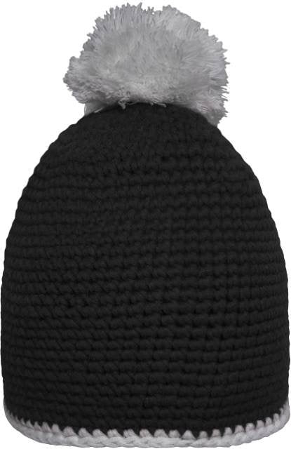 Daiber Pompon Hat With Contrast Stripe – Black / Light Grey