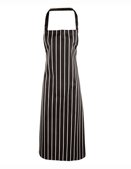 Premier Workwear Striped Bib Apron – Black (ca. Pantone Black C) / White