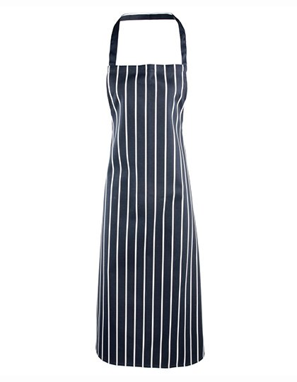 Premier Workwear Striped Bib Apron – Navy (ca. Pantone 2378C) / White