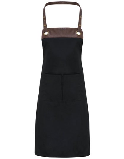 Premier Workwear Espresso Bib Apron – Black (ca. Pantone Black C) / Brown (ca. Pantone 4975C)