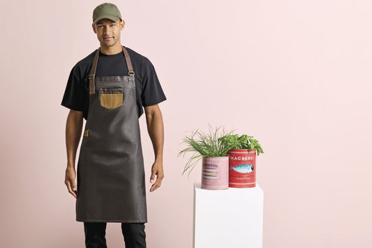 Premier Workwear Division Waxed Look Denim Bib Apron With Faux Leather