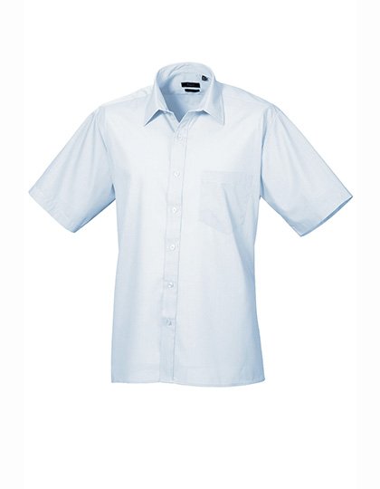 Premier Workwear Men's Poplin Short Sleeve Shirt – Light Blue (ca. Pantone 2717C)