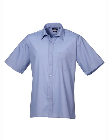 Premier Workwear Men's Poplin Short Sleeve Shirt – Mid Blue (ca. Pantone 2718C)
