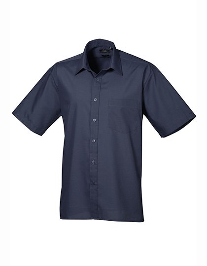 Premier Workwear Men's Poplin Short Sleeve Shirt – Navy (ca. Pantone 2378C)
