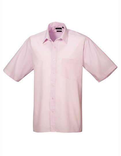Premier Workwear Men's Poplin Short Sleeve Shirt – Pink (ca. Pantone 707C)
