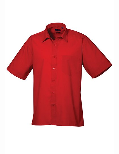 Premier Workwear Men's Poplin Short Sleeve Shirt – Red