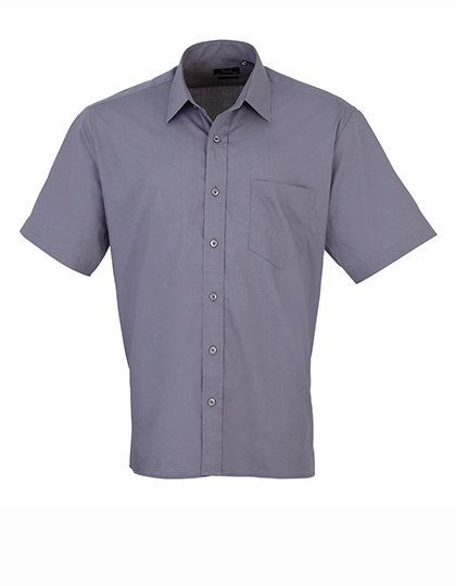 Premier Workwear Men's Poplin Short Sleeve Shirt – Steel (ca. Pantone Cool Grey 11C)