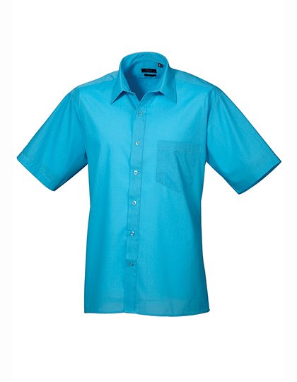 Premier Workwear Men's Poplin Short Sleeve Shirt – Turquoise (ca. Pantone 7703C)