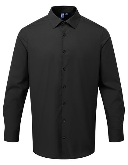 Premier Workwear Men’s Long Sleeve ‘Recyclight’ Poplin Shirt – Black