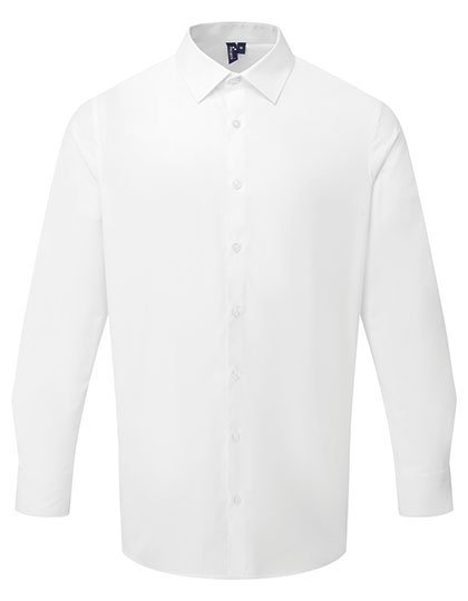 Premier Workwear Men’s Long Sleeve ‘Recyclight’ Poplin Shirt – White