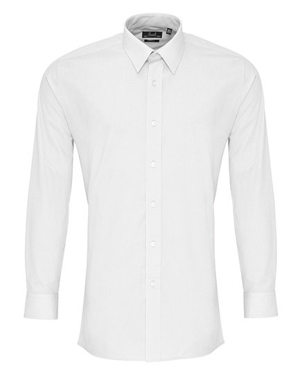 Premier Workwear Men's Long Sleeve Fitted Poplin Shirt – White