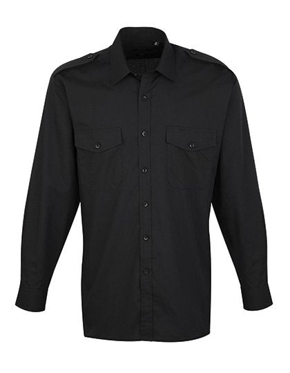 Premier Workwear Pilot Shirt Long Sleeve – Black (ca. Pantone Black C)