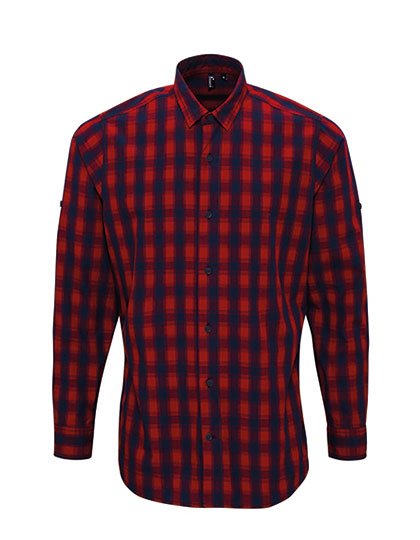 Premier Workwear Men's Mulligan Check Cotton Long Sleeve Shirt – Red / Navy (ca. Pantone 2378C)