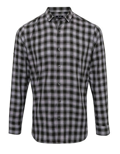 Premier Workwear Men's Mulligan Check Cotton Long Sleeve Shirt – Steel (ca. Pantone Cool Grey 11C) / Black (ca. Pantone Black C)