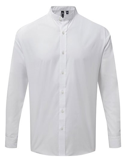 Premier Workwear Men's Banded Collar Grandad Long Sleeve Shirt – White