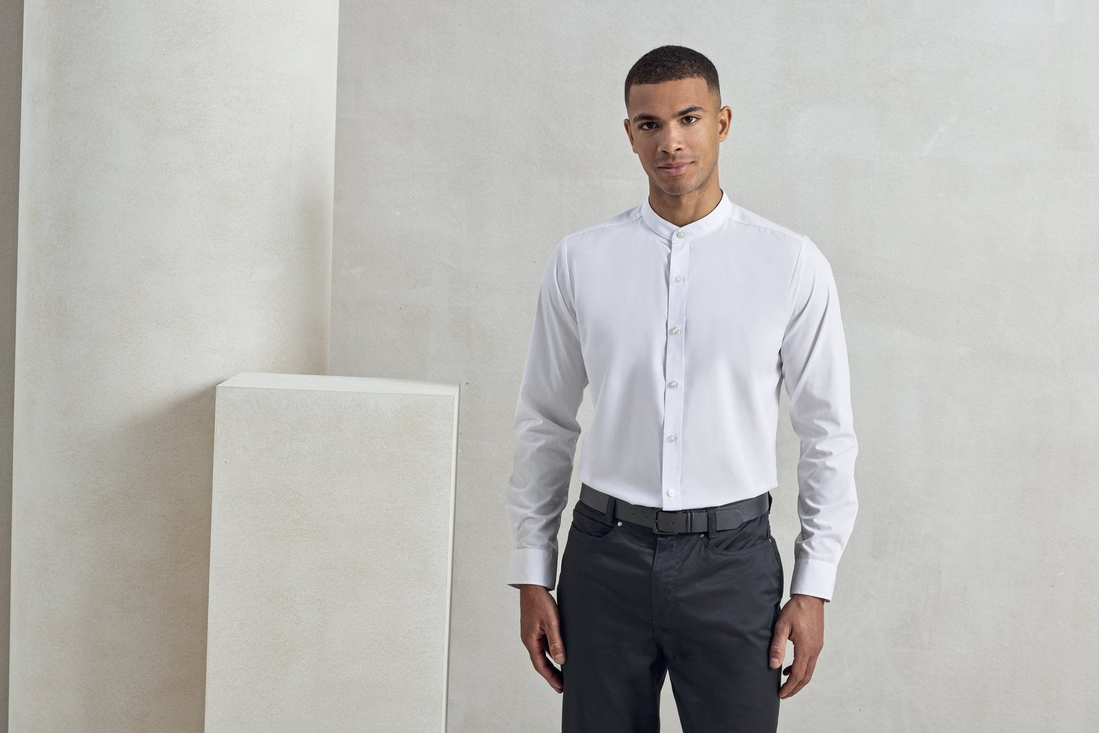 Premier Workwear Men's Banded Collar Grandad Long Sleeve Shirt