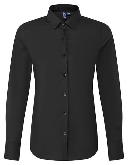 Premier Workwear Women’s Long Sleeve ‘Recyclight’ Poplin Shirt – Black