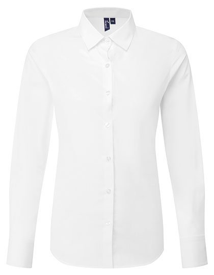 Premier Workwear Women’s Long Sleeve ‘Recyclight’ Poplin Shirt – White