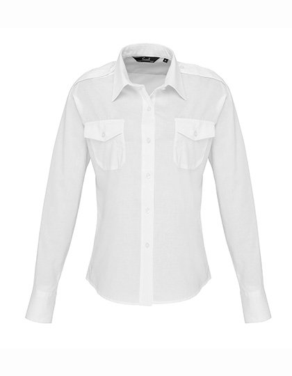 Premier Workwear Women's Long Sleeve Pilot Shirt – White