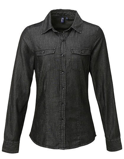 Premier Workwear Women's Jeans Stitch Denim Shirt – Black Denim (ca. Pantone 433C)