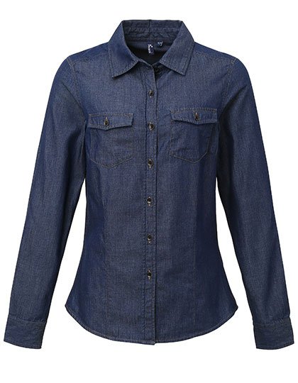 Premier Workwear Women's Jeans Stitch Denim Shirt – Indigo Denim (ca. Pantone 2767C)