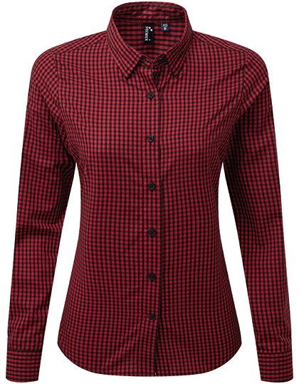 Premier Workwear Women's Maxton Check Long Sleeve Shirt – Black (ca. Pantone Black C) / Red (ca. Pantone 201C)