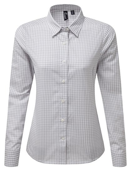 Premier Workwear Women's Maxton Check Long Sleeve Shirt – Silver (ca. Pantone 429C) / White