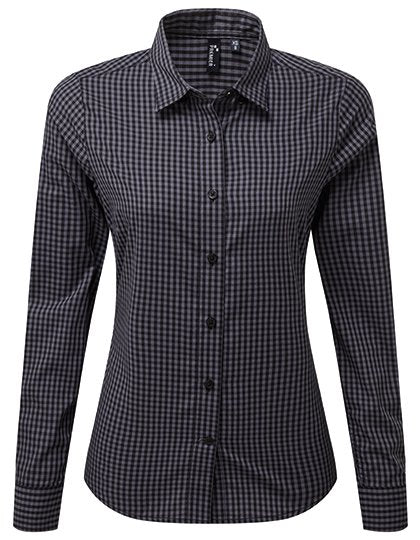 Premier Workwear Women's Maxton Check Long Sleeve Shirt – Steel (ca. Pantone 431C) / Black (ca. Pantone Black C)
