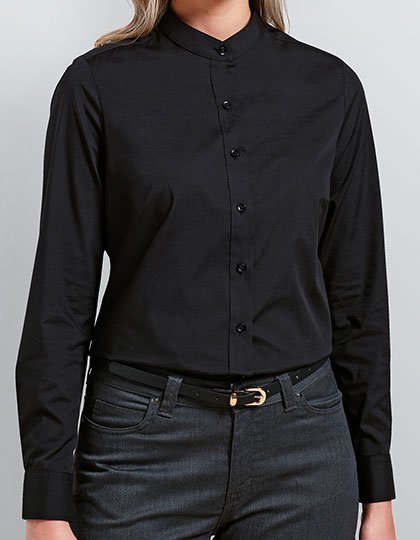 Premier Workwear Women's Banded Collar Grandad Shirt – Black