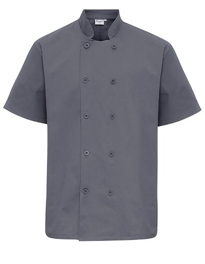 Premier Workwear Short Sleeve Chef's Jacket – Steel (ca. Pantone 7545C)