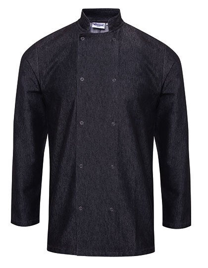 Premier Workwear Denim Chef's Jacket – Black Denim (ca. Pantone 433C)