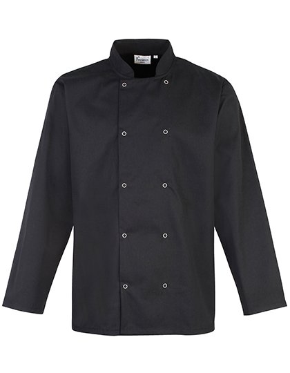 Premier Workwear Chef's Long Sleeve Stud Jacket – Black