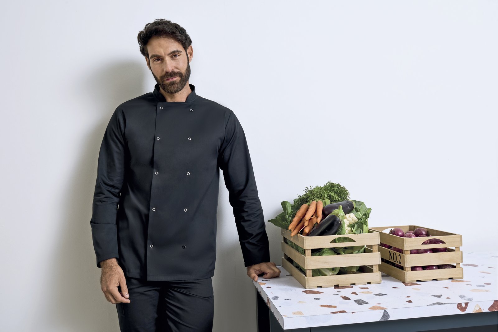 Premier Workwear Chef's Long Sleeve Stud Jacket