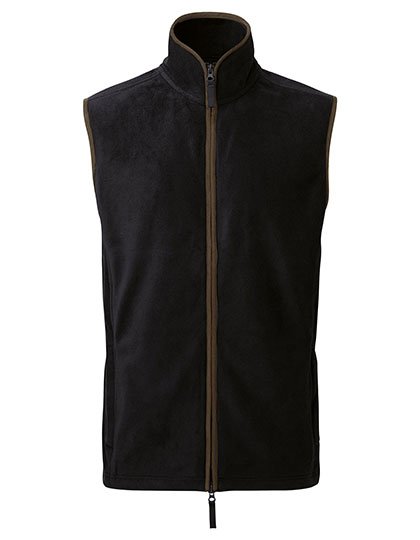 Premier Workwear Men's 'Artisan' Fleece Gilet – Black (ca. Pantone Black C) / Brown (ca. Pantone 4975C)