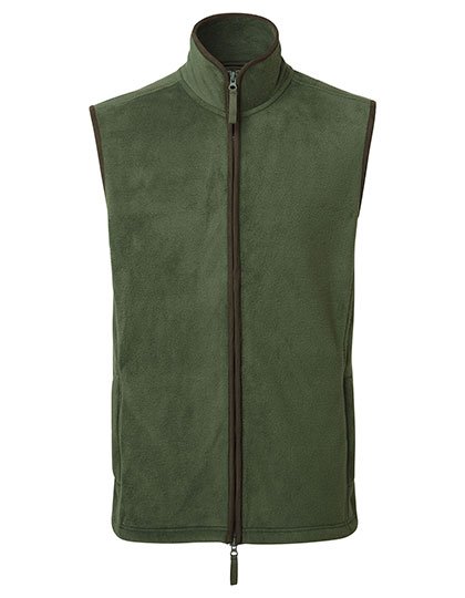 Premier Workwear Men's 'Artisan' Fleece Gilet – Moss Green (ca. Pantone 2410C) / Brown (ca. Pantone 4975C)