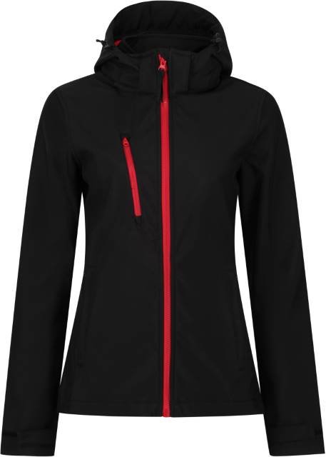 Regatta Professional Women's Venturer 3-Layer Printable Hooded Softshell Jacket – Black / Classic Red