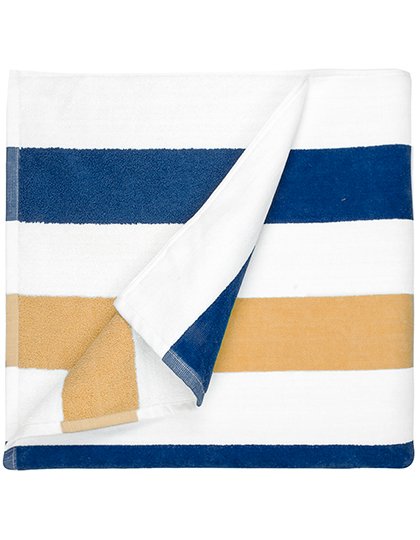 The One Towelling® Beach Towel Stripe – Navy Blue / Gold