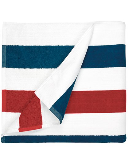 The One Towelling® Beach Towel Stripe – Navy Blue / Red
